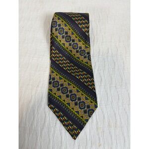 Vintage Macrae Necktie Yellow & Blue Geometric Costume Tie, All Silk, Made Italy